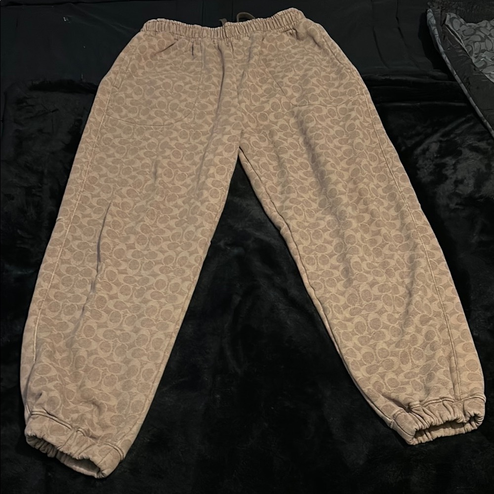 Coach Tan Sweatpants with Elastic Cuffs and Relaxed Fit